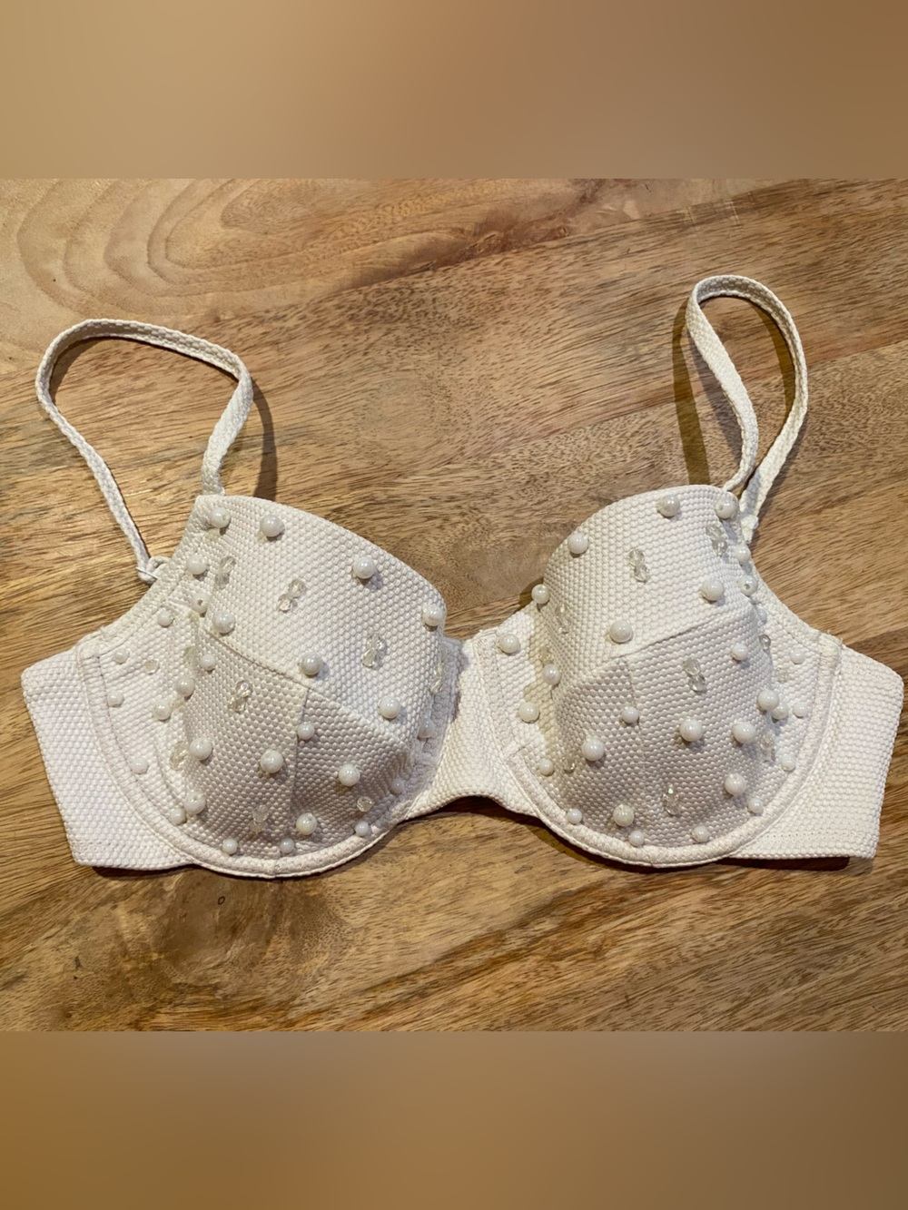 Old Navy Cream and Beige Beaded Bikini Top